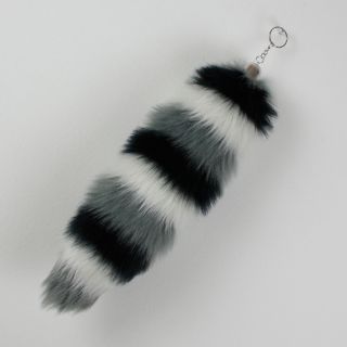 Tone Color Grey Black White Furry Faux Fur Fox Tail Key Chain FTL008