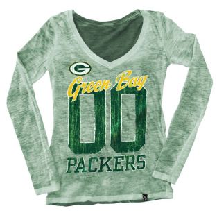 Green Bay Packers Womens Slub V Neck Double Dye Long Sleeve T Shirt