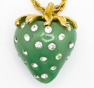 Kenneth Jay Lane Couture Green Jade Crystal Strawberry Pendant