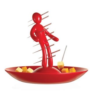 The EX By Raffaele Iannello Skewer Set with Unique Red Holder and Tray