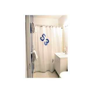 Spinnaker Shower Curtain in White Sailcloth with Blue Number