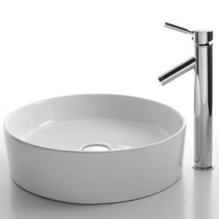 Kraus Ceramic 4.7 x 17.7 Round Sink in White with Sheven Single