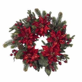 Nearly Natural 24 Poinsettia & Berry Wreath