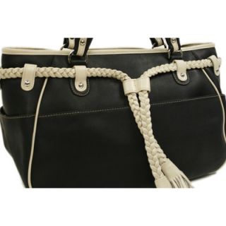 Piel Womens Braided Belt Shoulder Bag in Black with Ivory Trim
