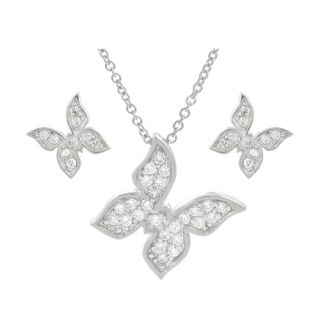 Sterling Silver CZ 0.34 Pave Butterfly Necklace and Earring Set
