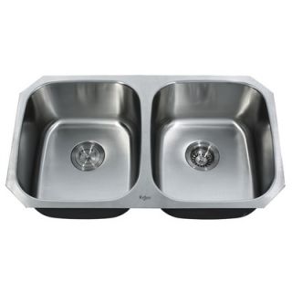Kraus 32 Undermount 50/50 Double Bowl Kitchen Sink with 14.9 Faucet