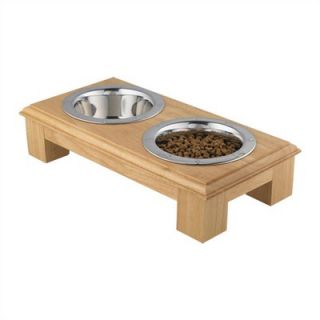 QT Dog Small Wooden Raised Double Dog Feeder