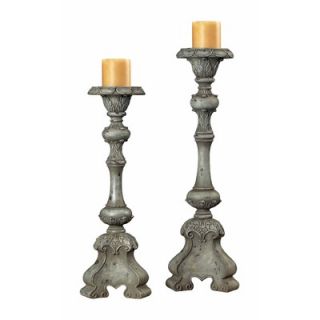  Industries Resin Florentine Carved Candlestick (Set of 2)   93 9145