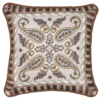 123 Creations Paisley 100% Wool Needlepoint Pillow with Fabric Trimmed