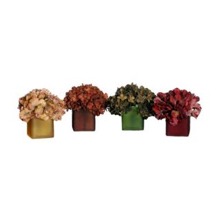 Floral Artificial Potted Dried Hydrangea in Multicolor (Set of 4)