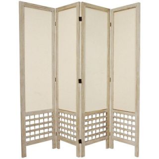 Oriental Furniture Open Lattice Fabric Room Divider in Burnt White