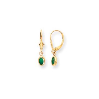 Jewelryweb 14k 6x4 Oval Bezel May Birthstone Emerald Leverback