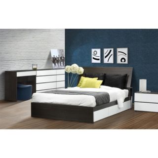 Allure Storage Bed Base with Headboard in White and Ebony