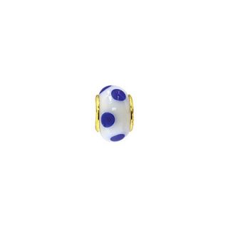 Janlynn White with Blue and Turq Dots Glass Bead   ABAT GB137