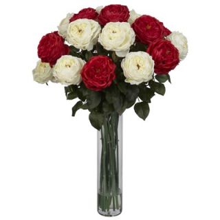 Nearly Natural Fancy Rose Silk Flower Arrangement in Red / White