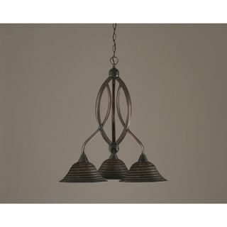 Toltec Lighting Bow 3 Light Chandelier with Spiral Glass Shade