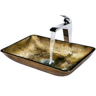 Vigo Rectangular Glass Vessel Sink and Fountain Faucet Set
