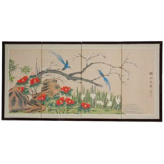 Oriental Furniture Birds and Flowers are One Silk Screen with Bracket