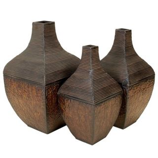 Antique Brown Metal Vases (Set of 3)