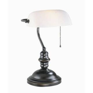 Lite Source Bankers Lamp in Dark Bronze with Frosted Glass