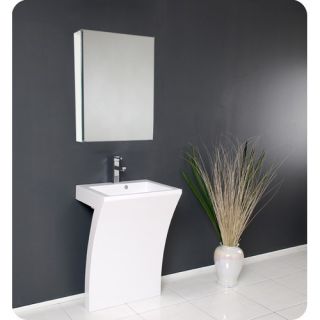 Quadro White Pedestal Sink Vanity with Medicine Cabinet Set