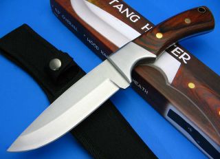 Full Tang Wood Finger Groove Handle Drop Point Hunting Skinning Knife