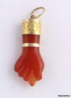  18K Yellow Gold Figa Sign Pendant Charm Red Good Luck Charm