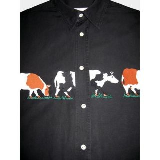 Bergdorf Goodman Mens Black Embroidered Cow Western Shirt M EU France