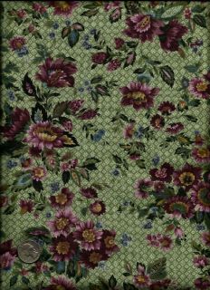   Print Lavender Plum on Sage Fabric by Ro Gregg 1yd 30
