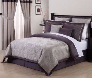 De Boise Purple Grey 8PC Embroidery Bedding Comforter Set King Size