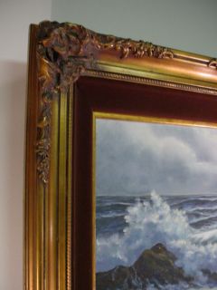 Vintage Seascape Oil Painting Edith Teichmuller Gold Gilt Frame Large