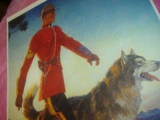  CANADIAN MOUNTIE MOUNTED HUSKY DOG PRINT Arnold Friberg Vintage Repro