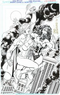 Wonder Woman vs Power Girl Pin Up Hazlewood Full Page Splash