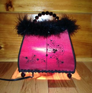 Victorian Purse Lamp w Feathers Sequins and Embroidery Beaded Handle