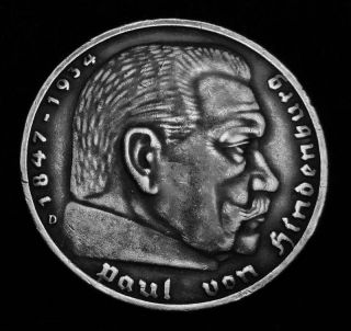  Hindenburg Germany 1938 D Silver 5 Mark Hitler Nazi 1 Coin WWII