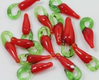 Newly listed HOT 100Pcs Red Pepper Lampwork Glass Art Beads Charms