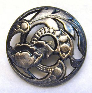  Antique Silver Button Art Nouveau Flower Design FREE US SHIPPING