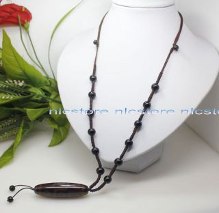  Dzi Beads Heaven Agate Gemstone Pendant Adjustable Necklace