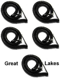 Handset Cord 12 Ft Black Lot of 5 Heavy Duty Curly New in Factory