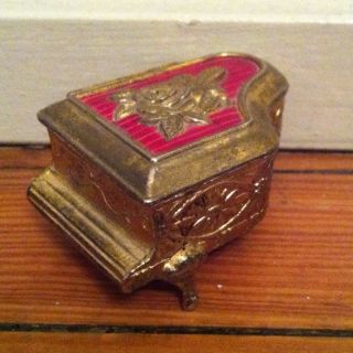 Vintage Grand Piano Jewelry Box Holder Japan Rose Metal Miniature Baby