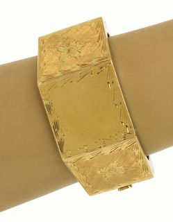 Hefty 14k Gold Ornate Engraved Ladies Bangle Bracelet