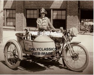 1914 Harley Davidson Sidecar Motorcycle Boxer Dog Photo