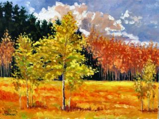 gold autumn landscape original hand made Oil Painting by Idkowiak 12