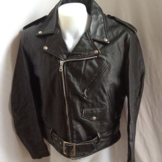 Vintage Harlin Black Shearling Leather Motorcycle Biker Jacket Sz 44