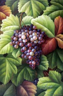 Grapevine Purple Ripe Grapes Vineyard Realistic 24x36 Oil on Canvas