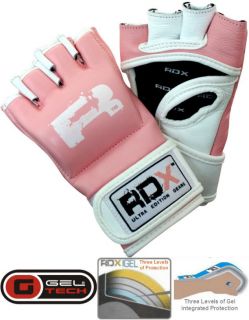Auth RDX Leather Gel Tech MMA Pink Grappling Gloves Boxing Ladies