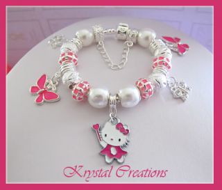  PINK Hello Kitty charm bracelet LOTS OF CHARMS Girls 16cm Gift