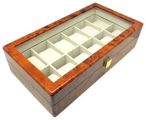New Heiden Premier Burlwood Watch Box Display Wood Storage Case for 12