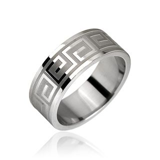 Greek Key Design Steel Ring Sizes 5 13 Available
