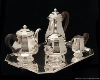 Henin Freres French Art Deco Sterling Silver Tea Coffee Set Sterling